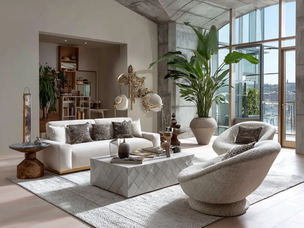 Des meubles géométriques modernes transforment un salon