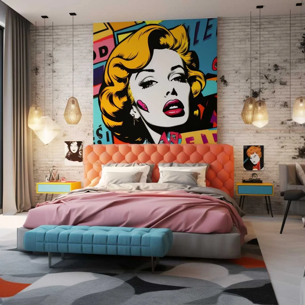 Chambre à coucher au design d’intérieur pop avec des accents vibrants
